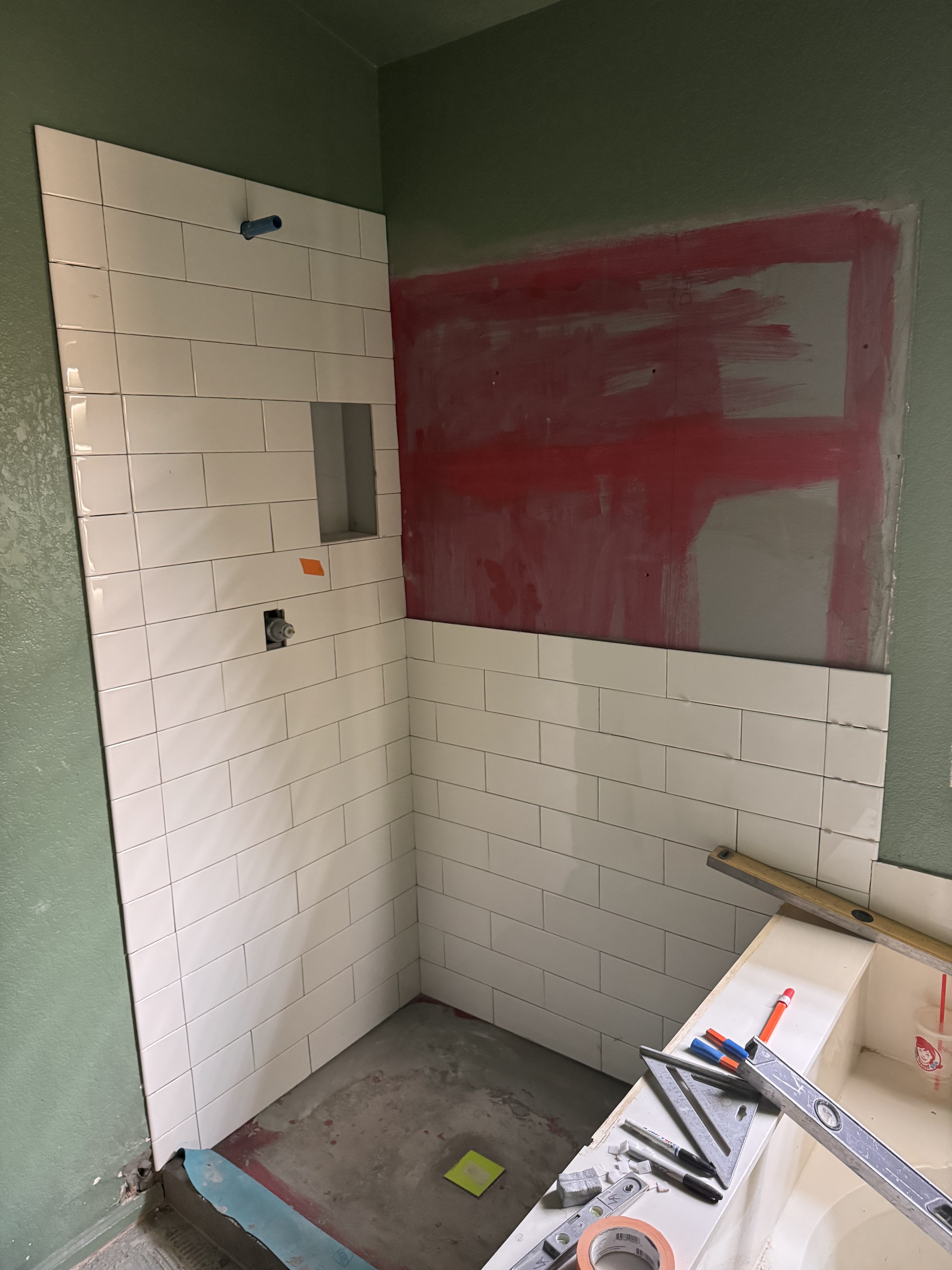 Shower Remodel - Tile Installation in Progress