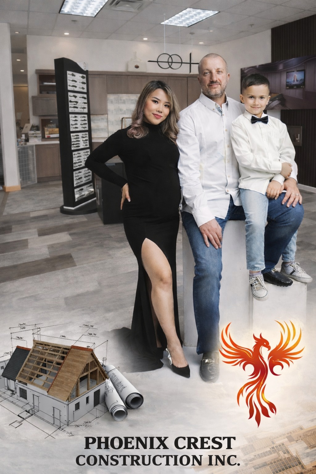 The Phoenix Crest Construction family at their North Phoenix showroom