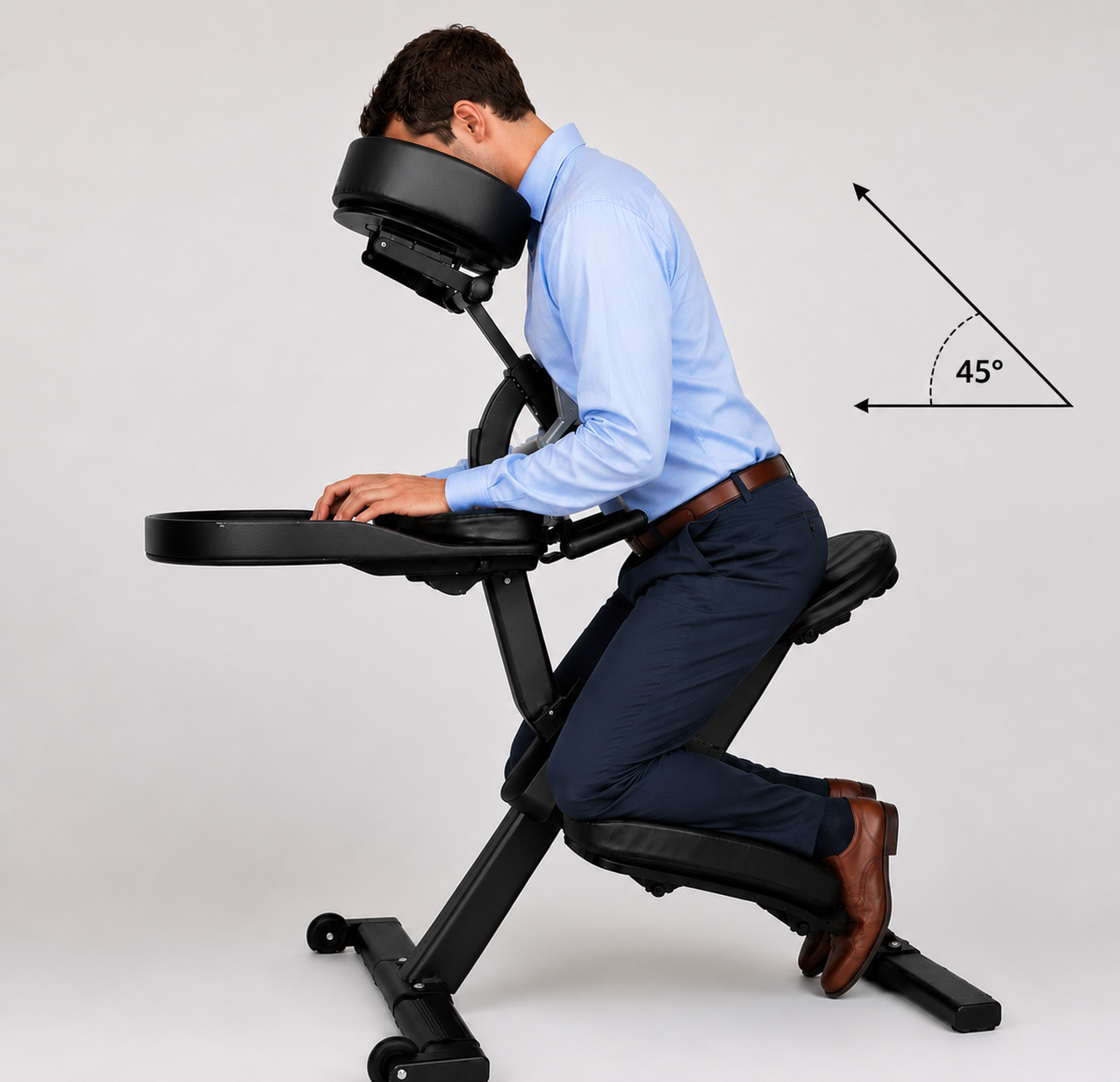 Male in 45° forward lean rest position — Boddie Balance Positioning System