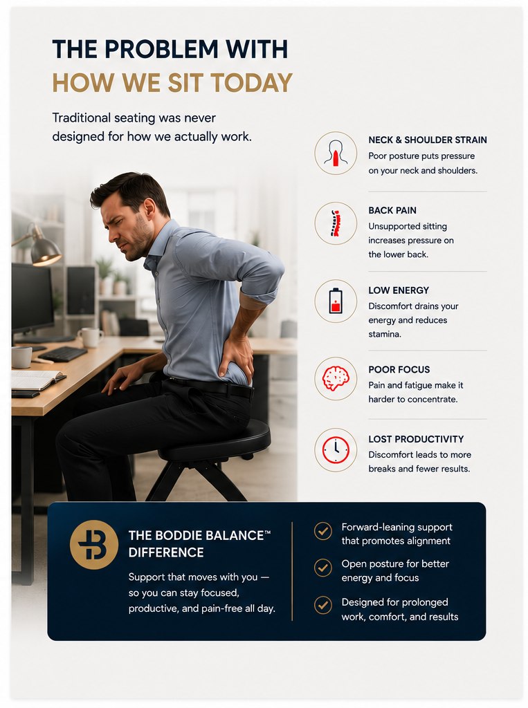 Poster: The Problem With How We Sit Today — traditional seating was never designed for how we actually work