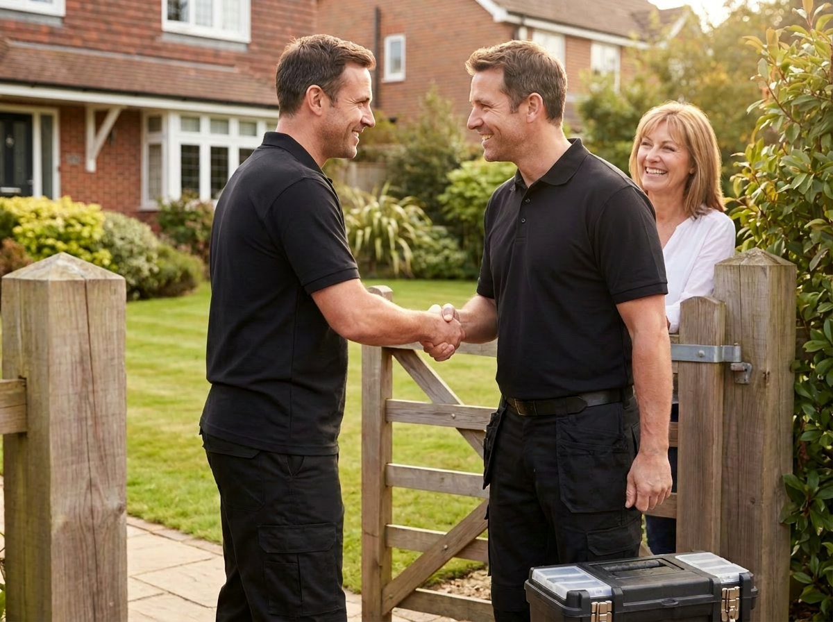 Medi-Spa technician shaking hands with happy customer at handover