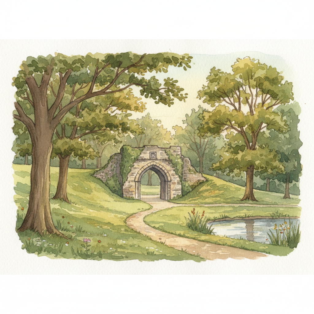 Reigate Castle grounds and the medieval archway entrance in Reigate, Surrey