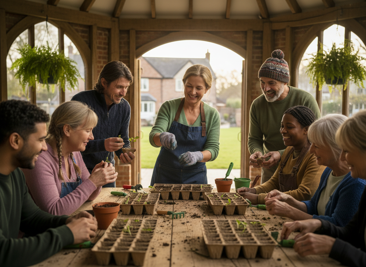 Workshop participants learning organic growing techniques