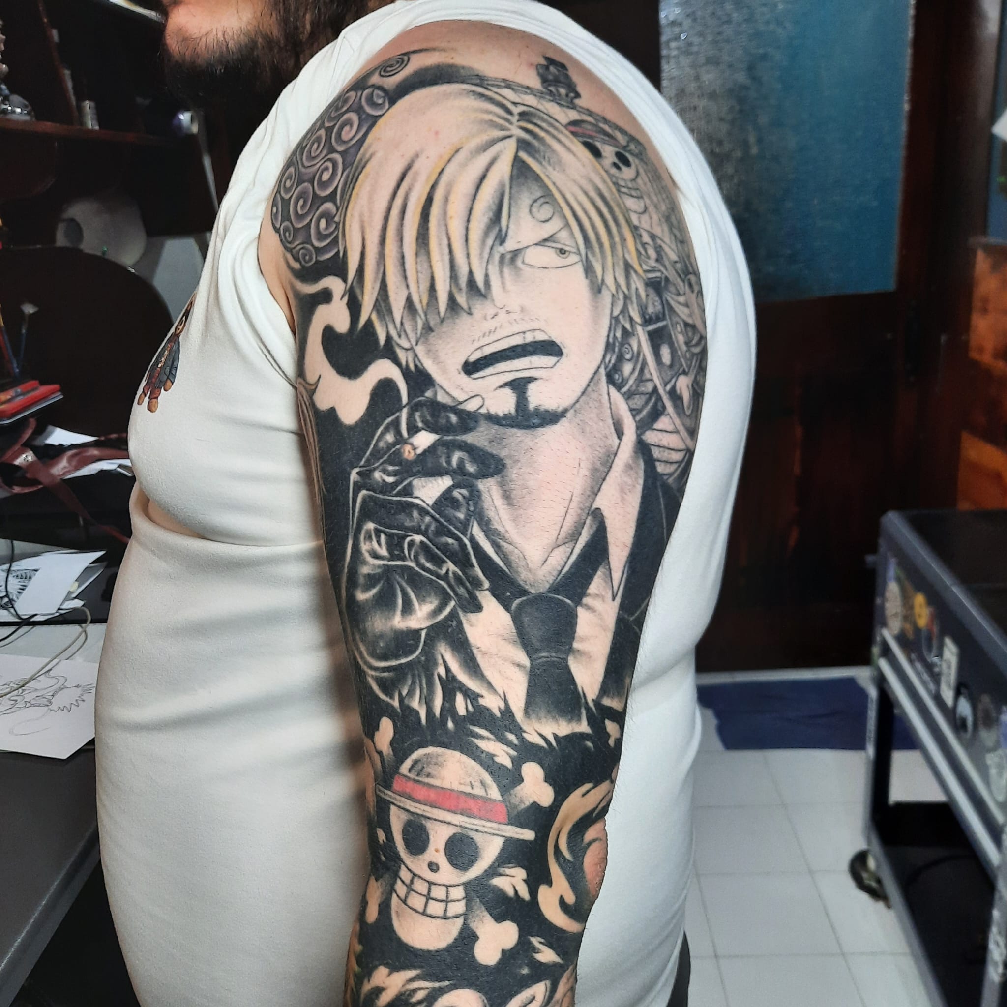 One Piece Sanji sleeve tattoo by Luca Falzon