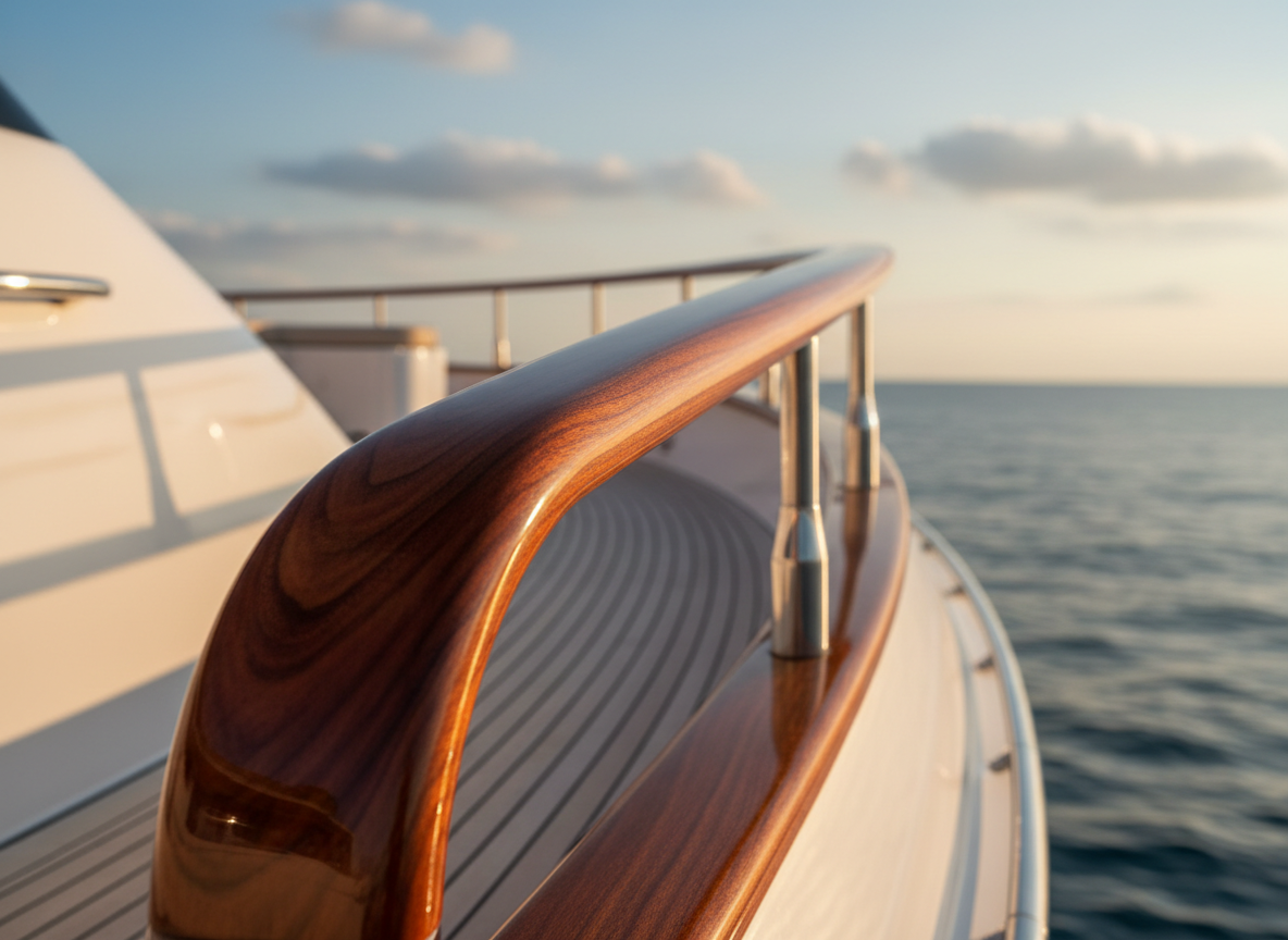 Corrimano in palissandro su yacht di lusso - componenti nautici su misura Design CH2