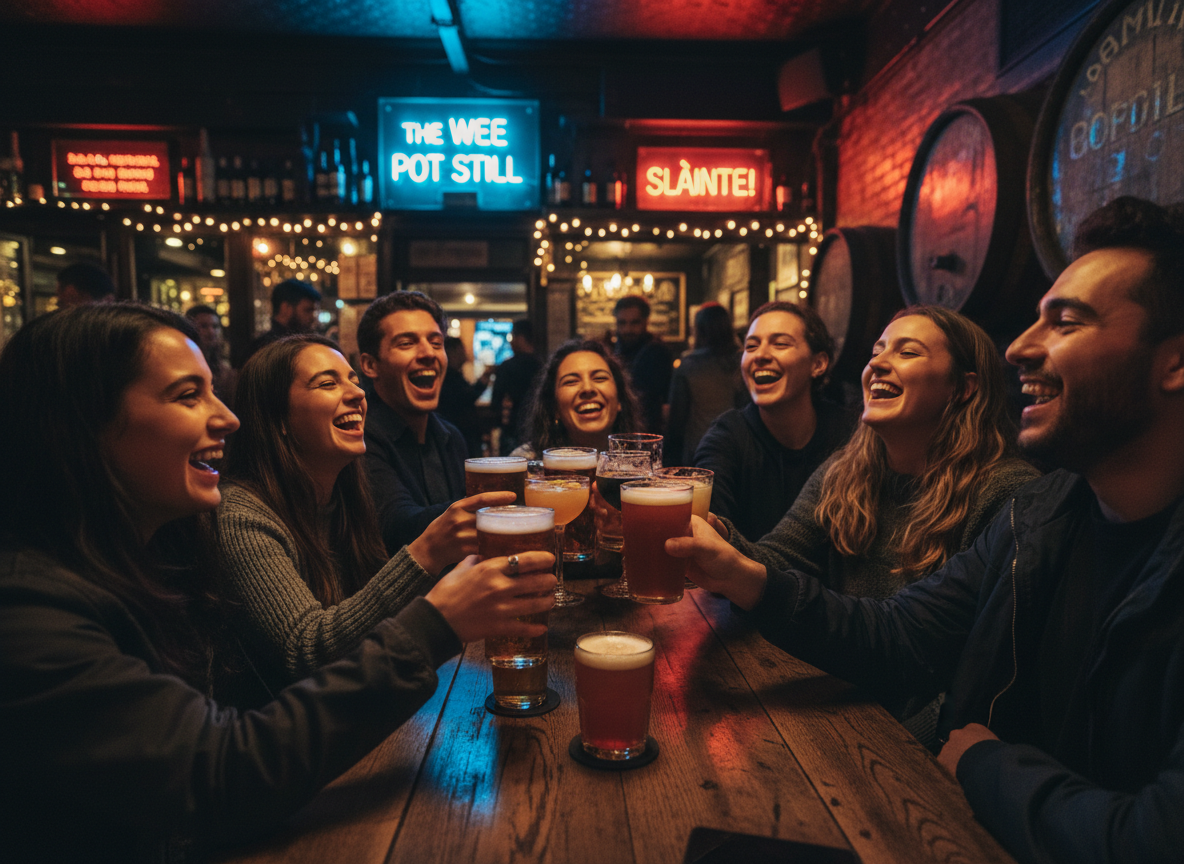 Solo travellers meeting new friends on Edinburgh pub crawl
