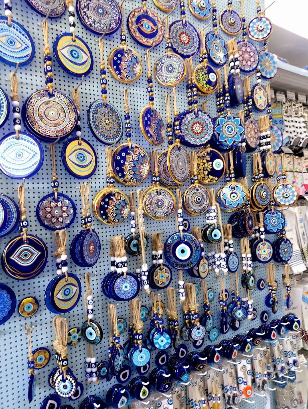 Traditional Cretan artisan crafts and evil eye decorations