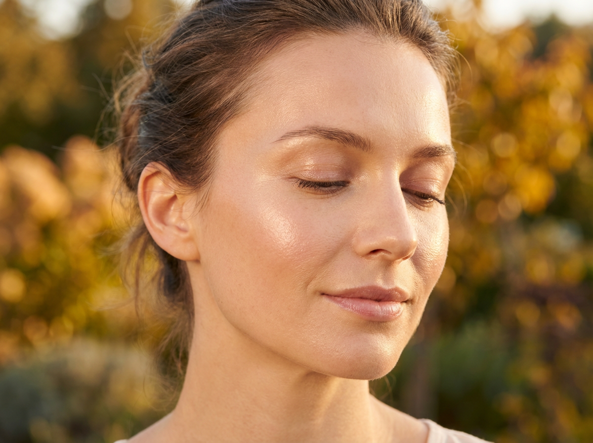 Woman with beautiful glowing healthy skin in natural light