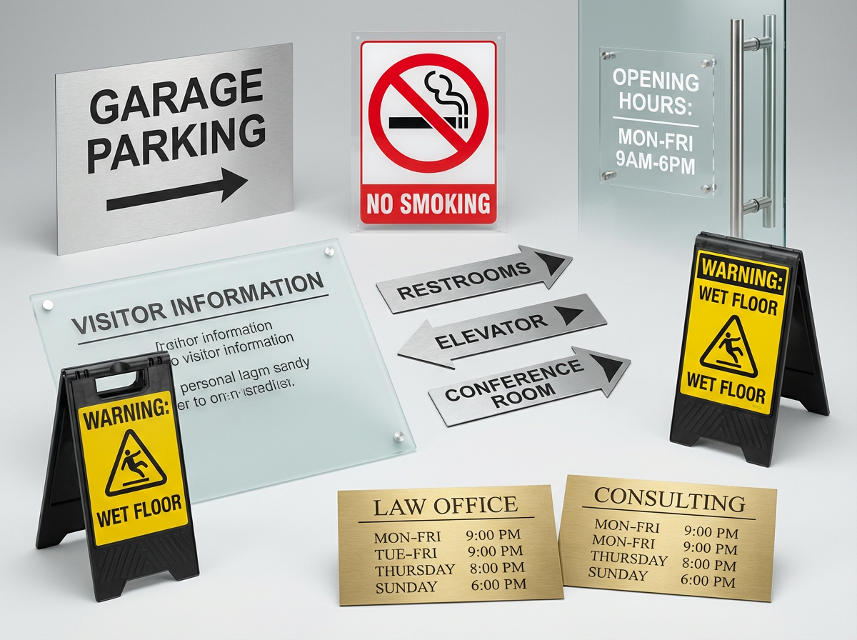 Custom sign boards including safety signs and opening hours signage by Printhub Malta