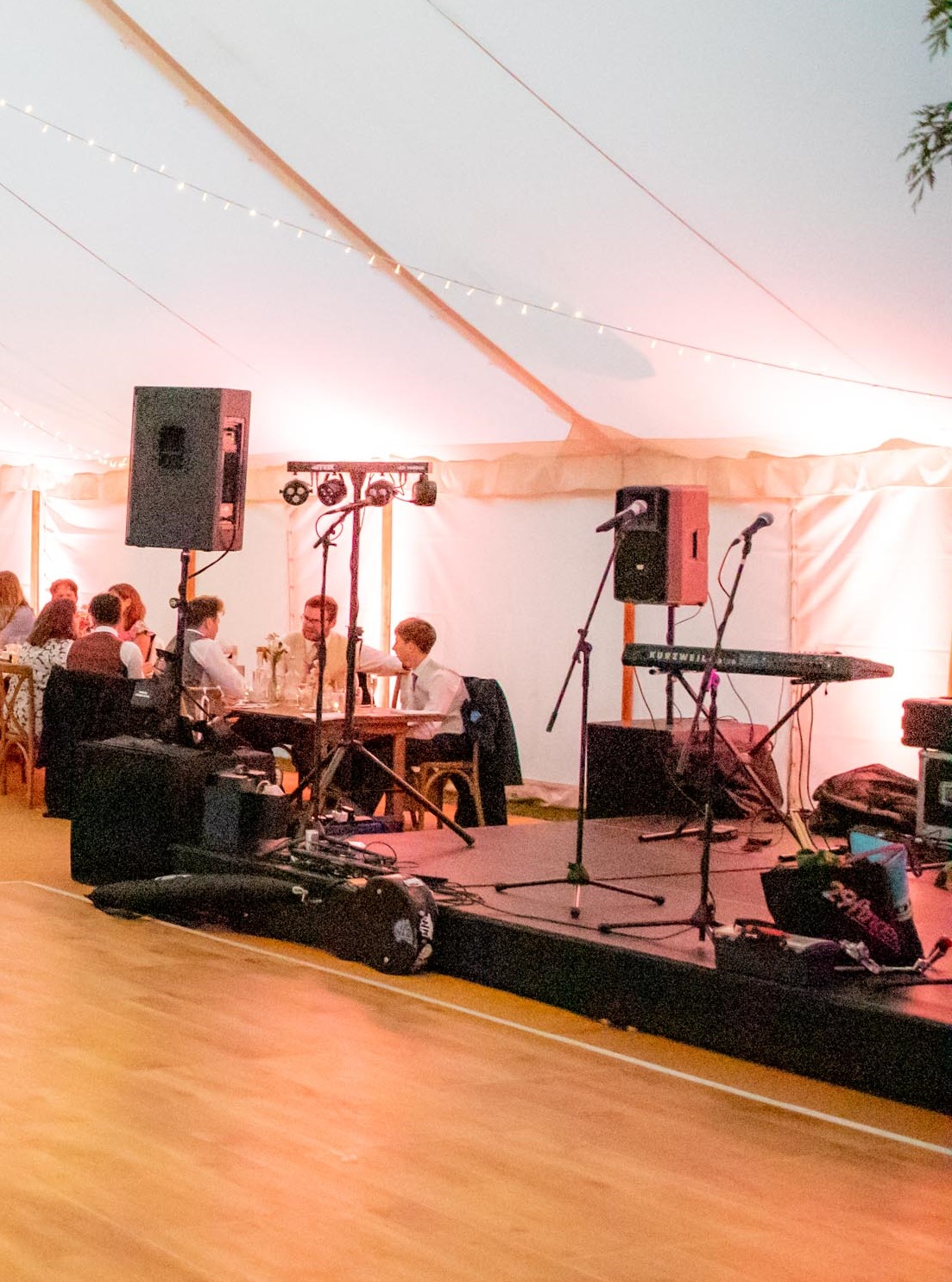 Stage set up with band equipment and lighting