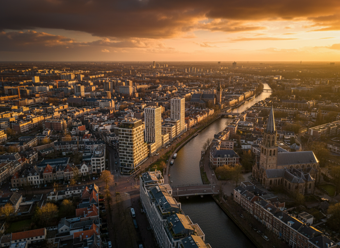Utrecht skyline at golden hour