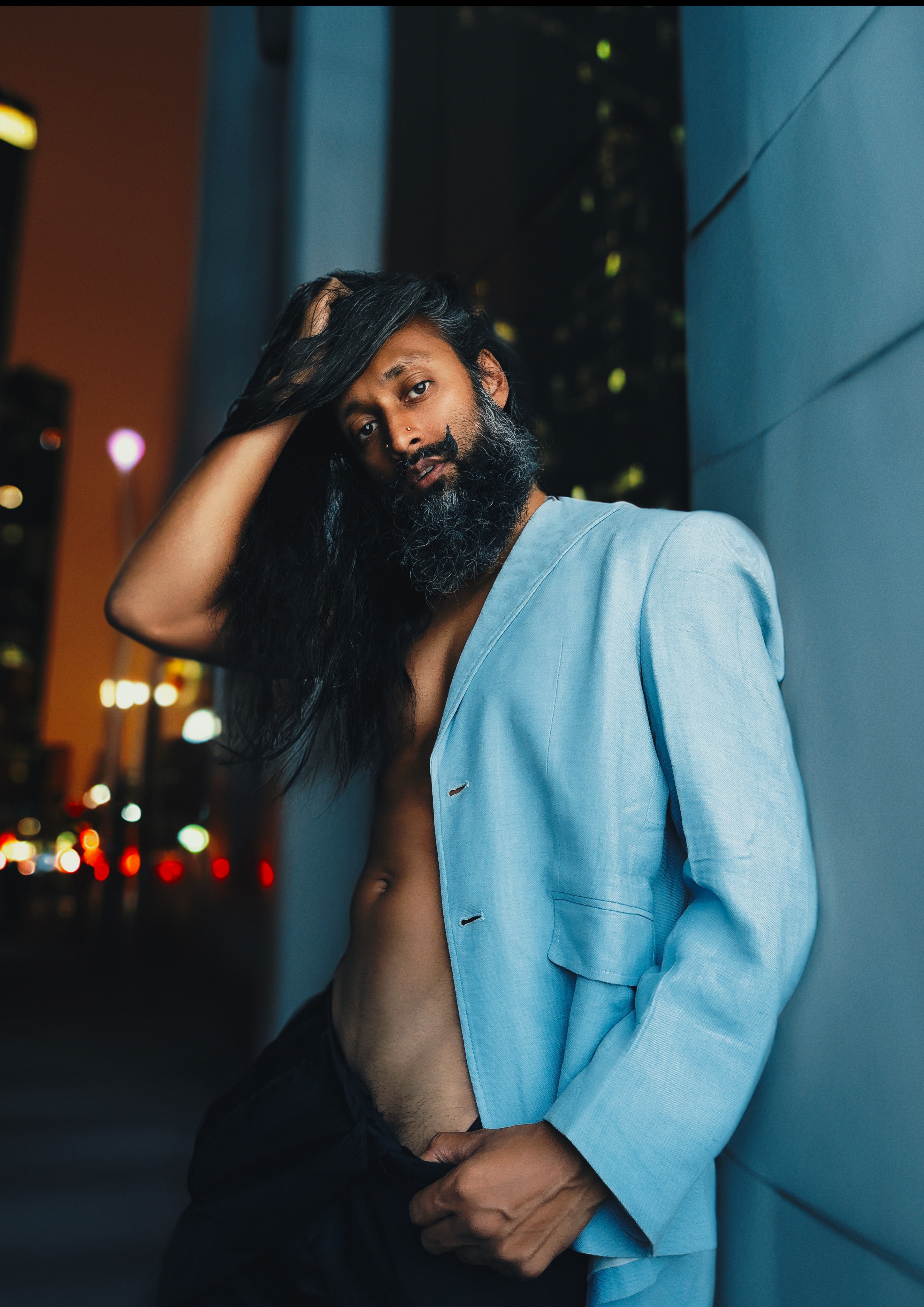 Remote headshot session - London, atmospheric night portrait