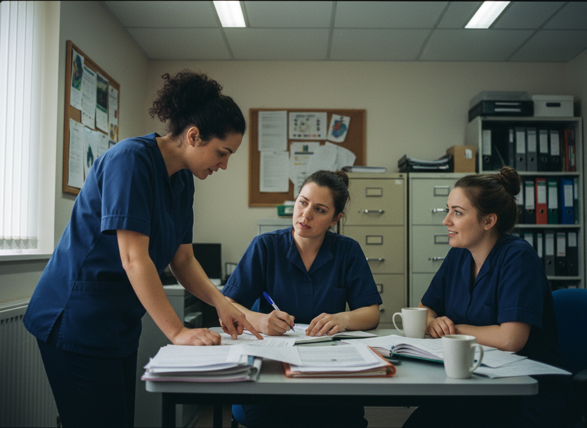 MoralCare supervisors reviewing client care notes together