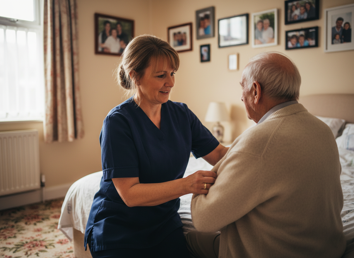 MoralCare home carer preparing a healthy lunch for an elderly gentleman