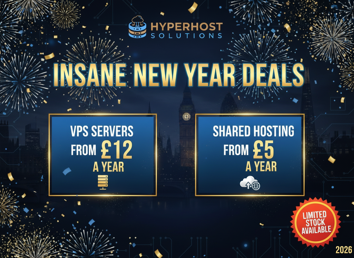 Hyperhost Solutions New Year 2026 Promotional Banner with London Backdrop