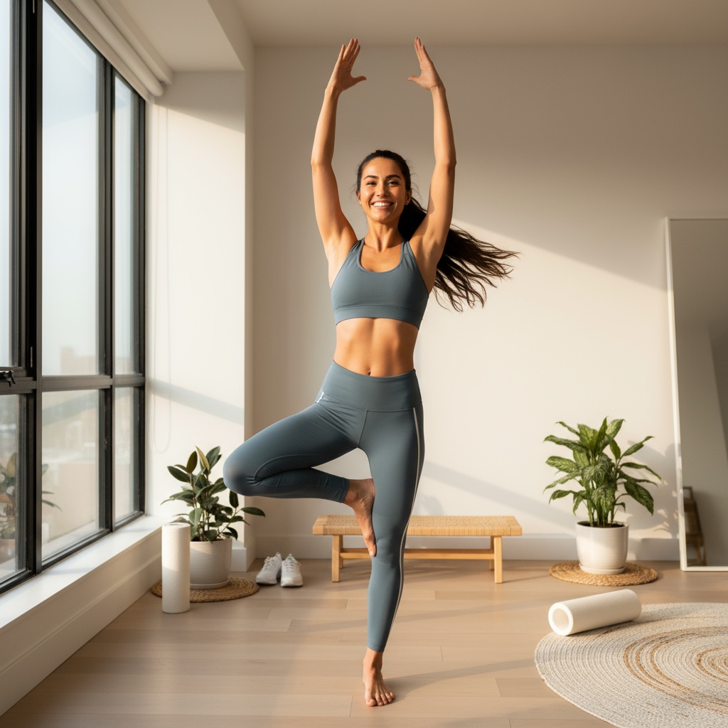 Femme faisant du yoga et du fitness à la maison avec confiance et énergie