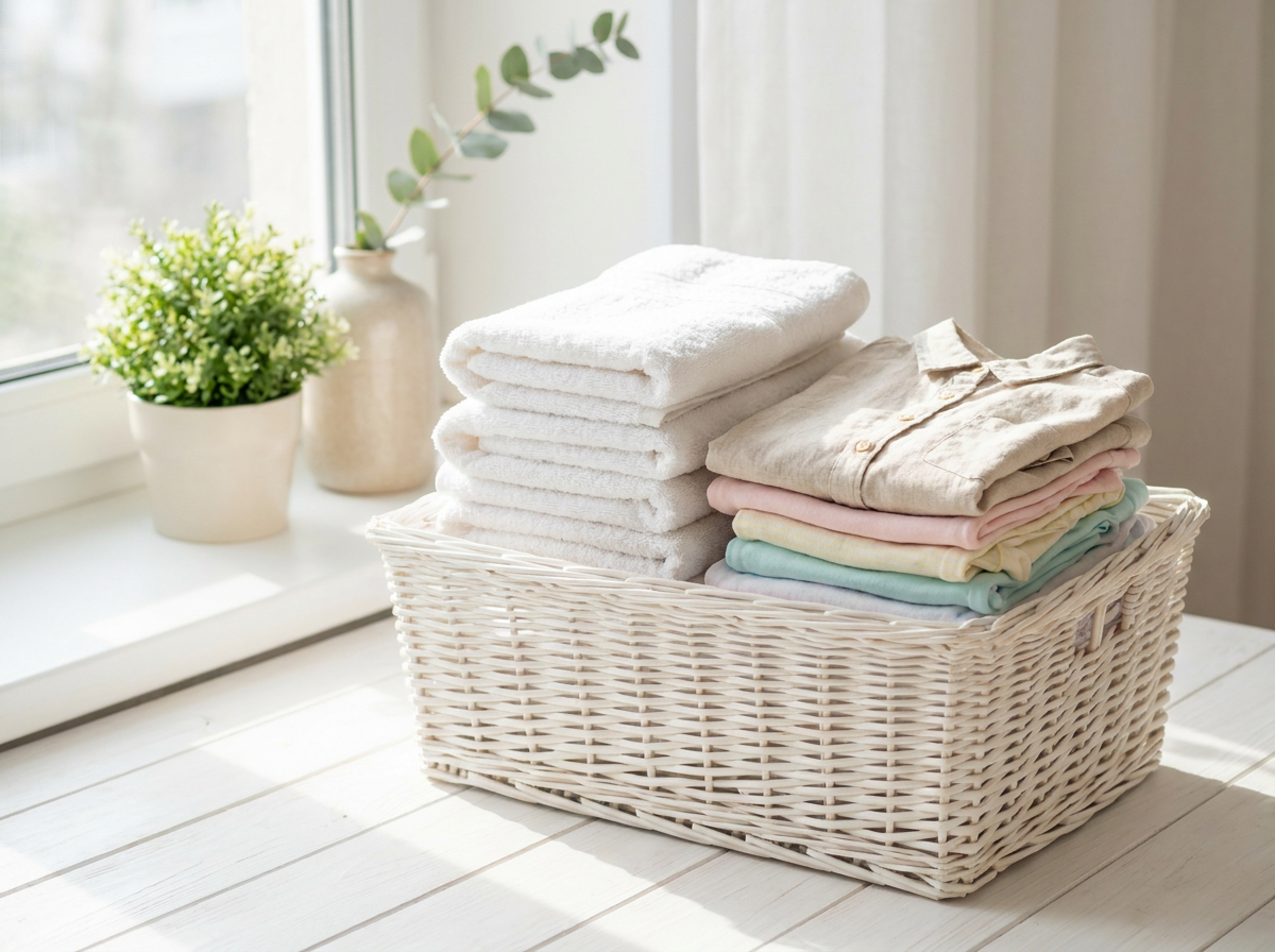 Neatly folded fresh laundry ready for delivery