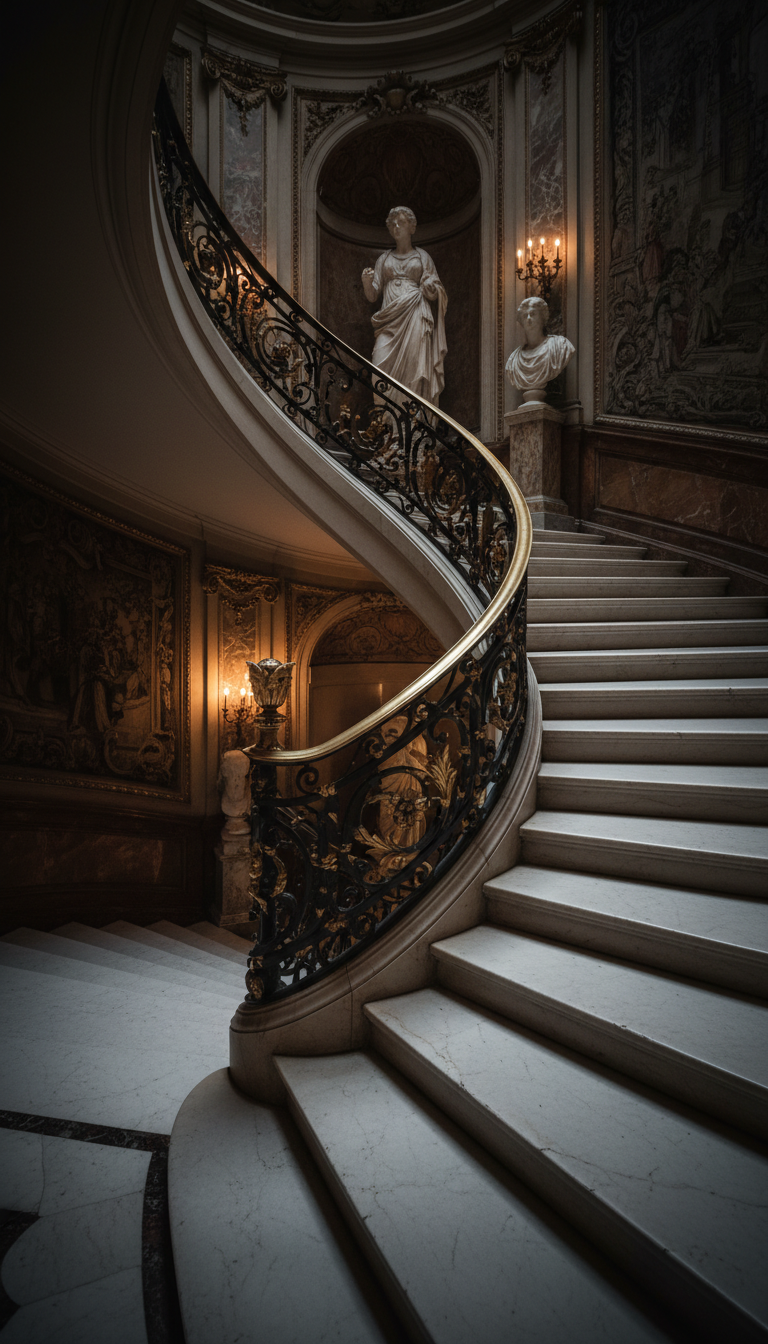 Grand marble staircase in a European mansion