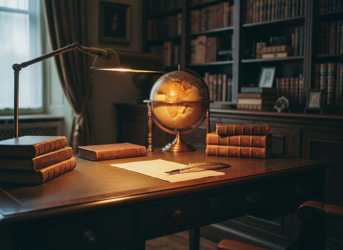 Antique mahogany writing desk in a private study