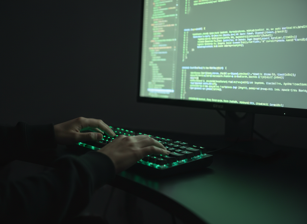 Hands typing on a dark terminal