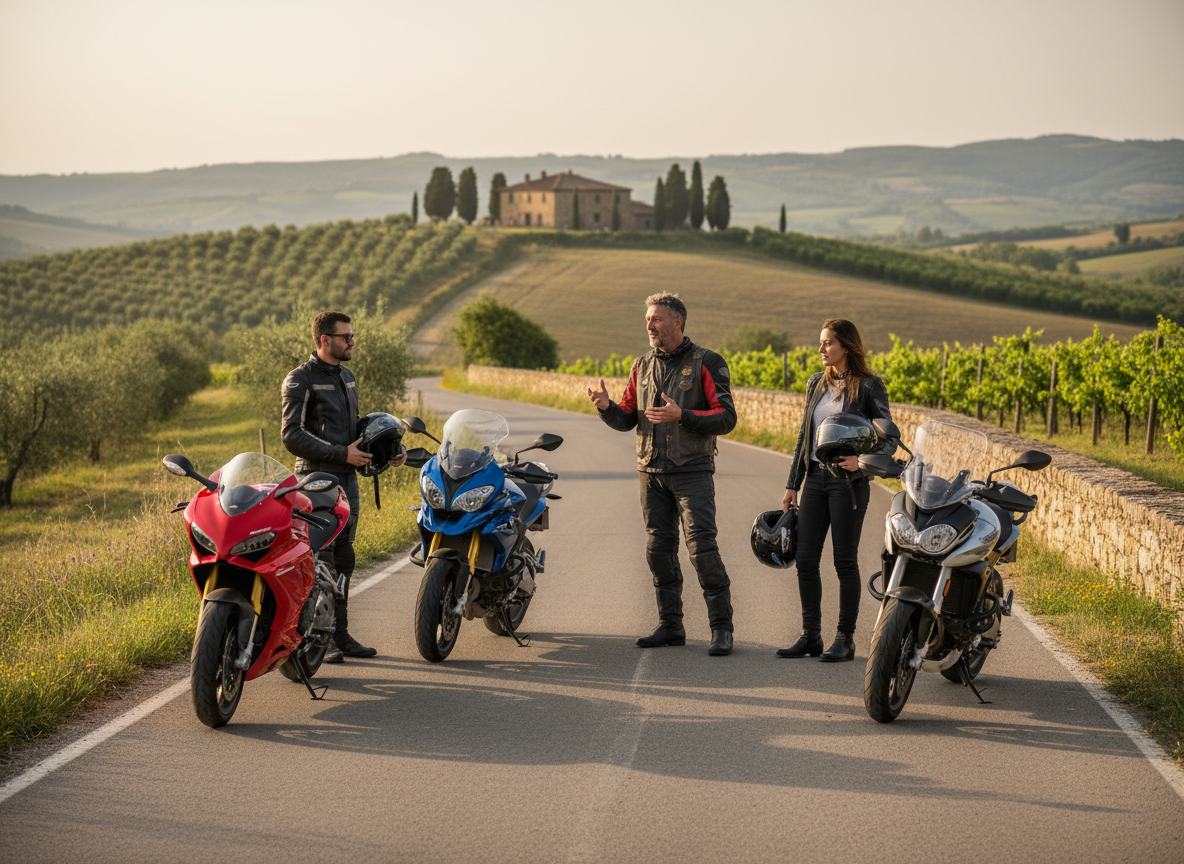 Istruttore con gruppo di motociclisti