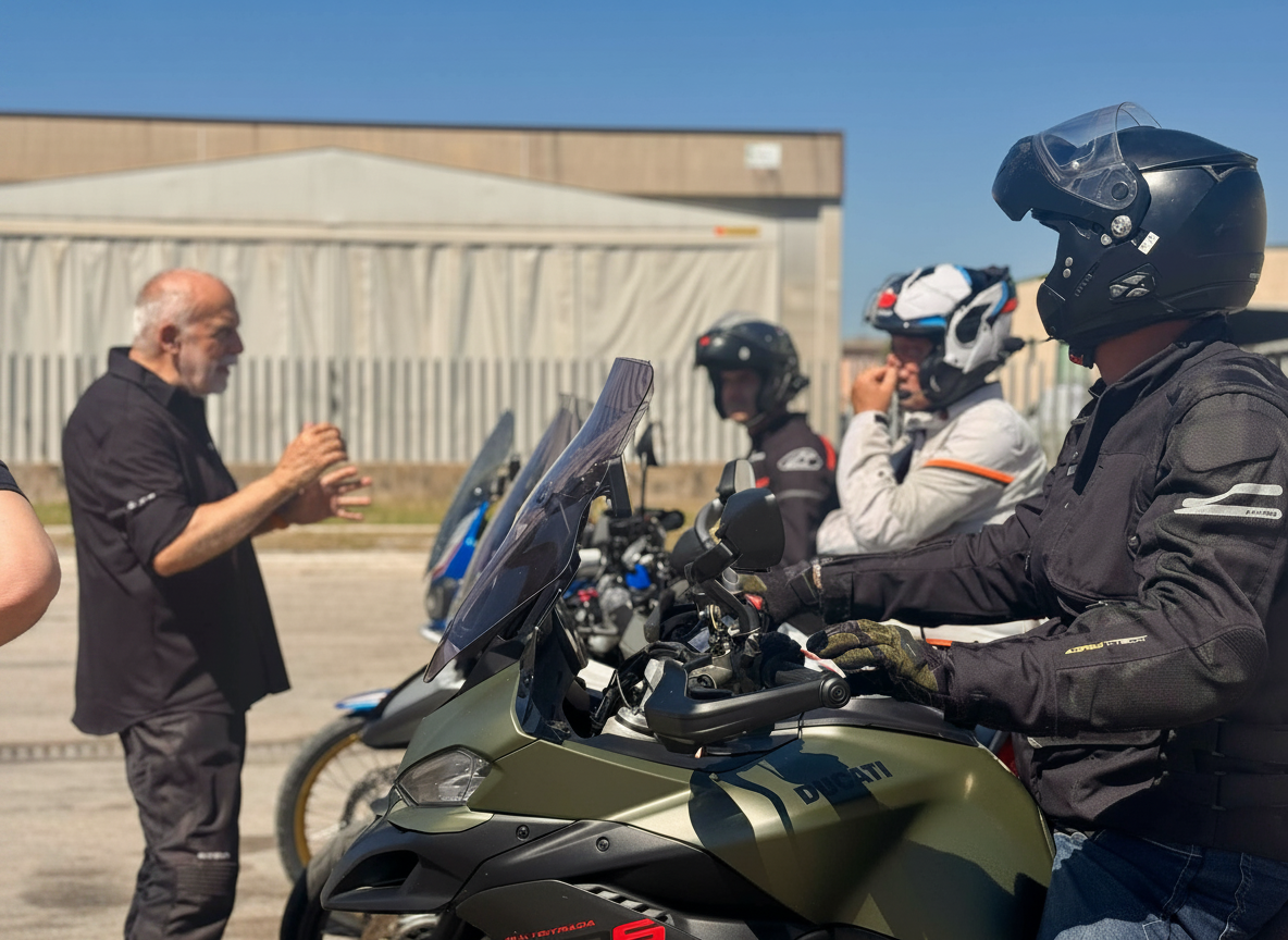 Mario Mennix Menicocci durante un briefing tecnico con gli allievi Ride & Joy