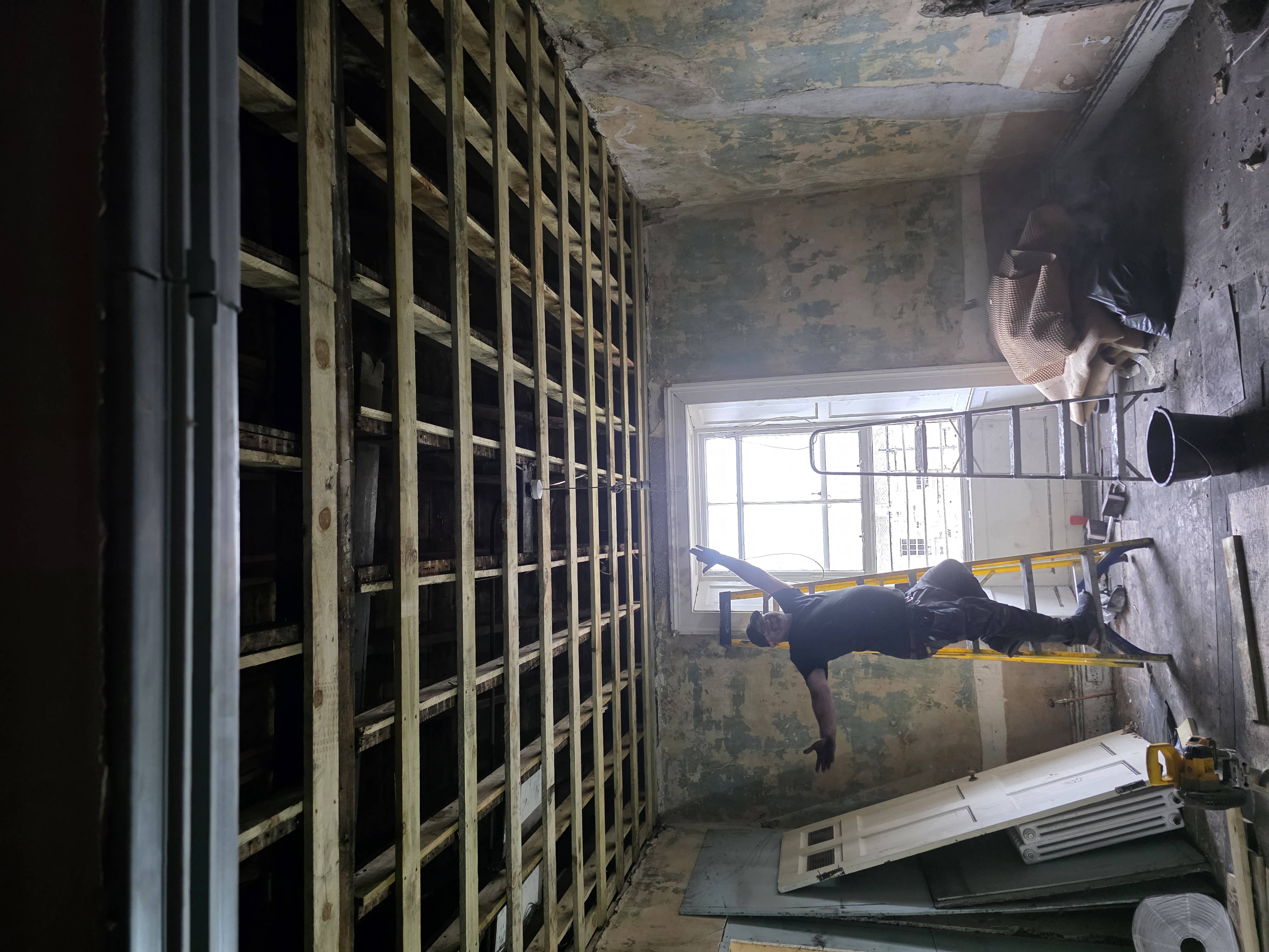 Ceiling strip-out with steel beam installation