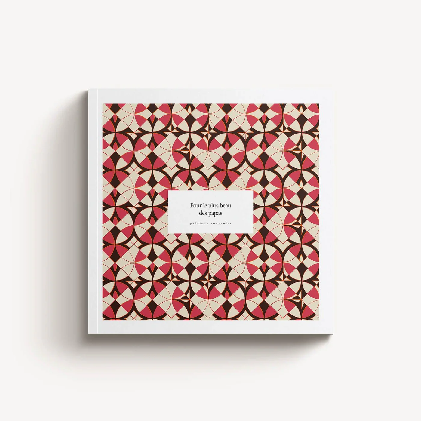 Rosette Softcover — capa quadrada com padrão geométrico vermelho e preto