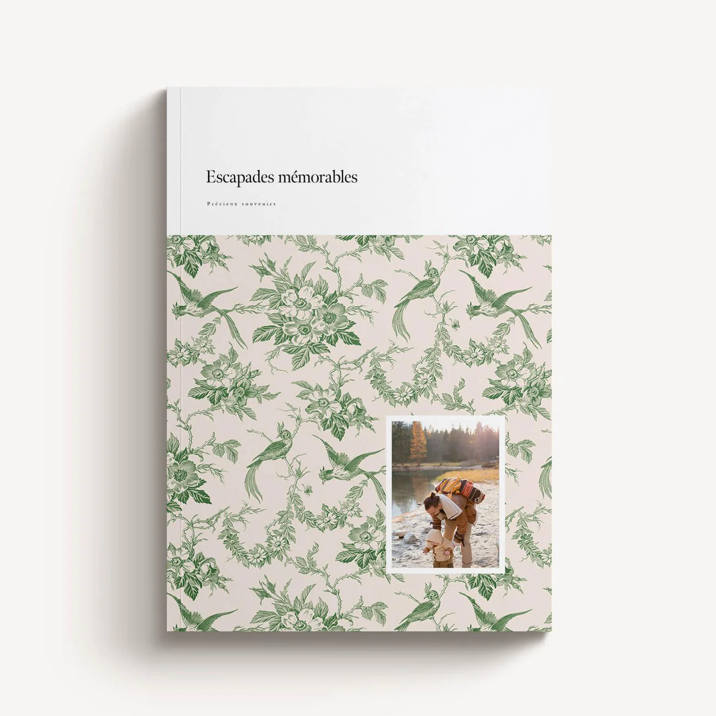 Green Feather Softcover — capa retrato com toile verde e pássaros, foto de família