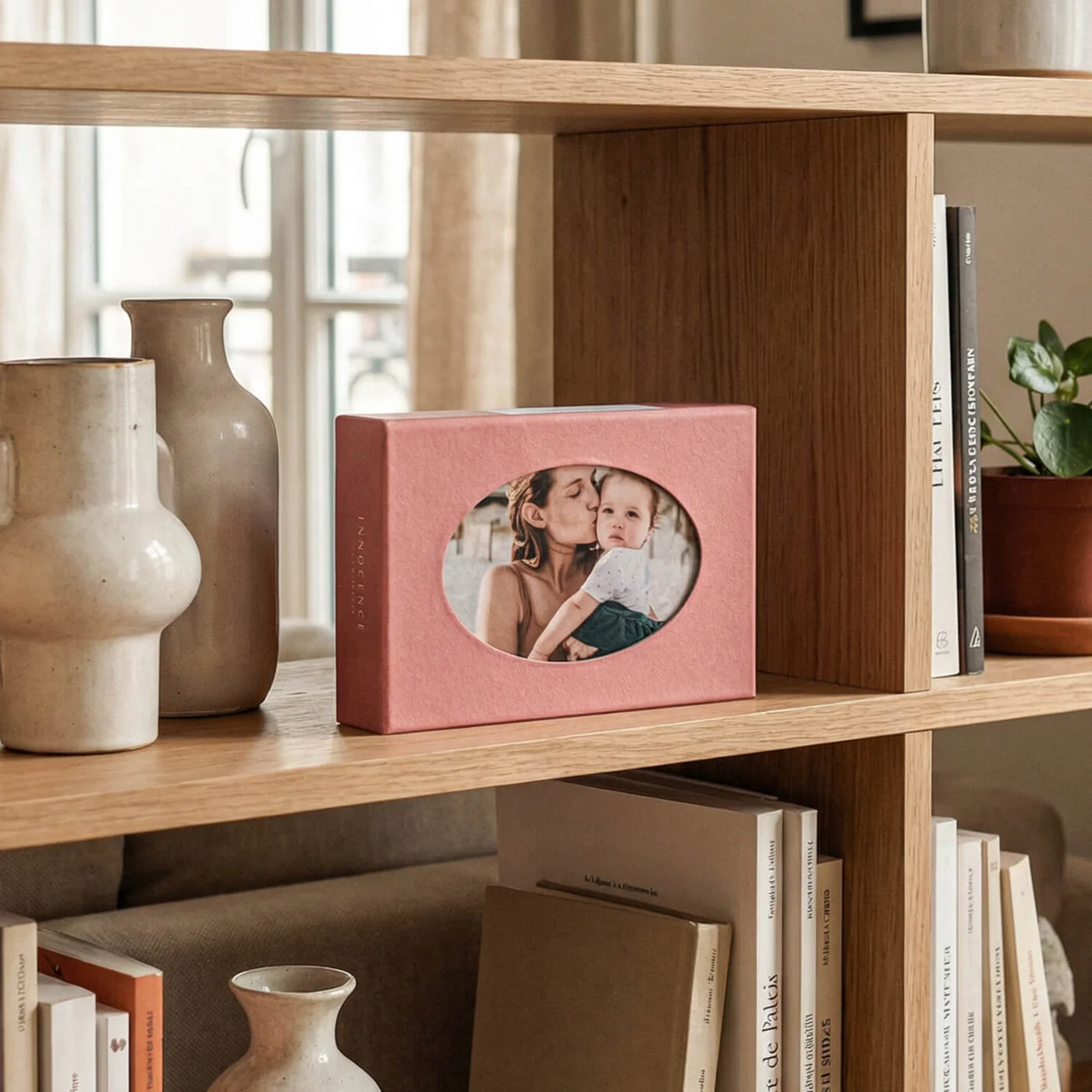 Classic Prints Box rosa em prateleira — mãe e bebé