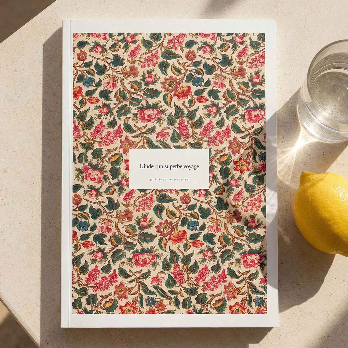 Golden Greenery Softcover — capa retrato com padrão floral tropical, viagem Índia