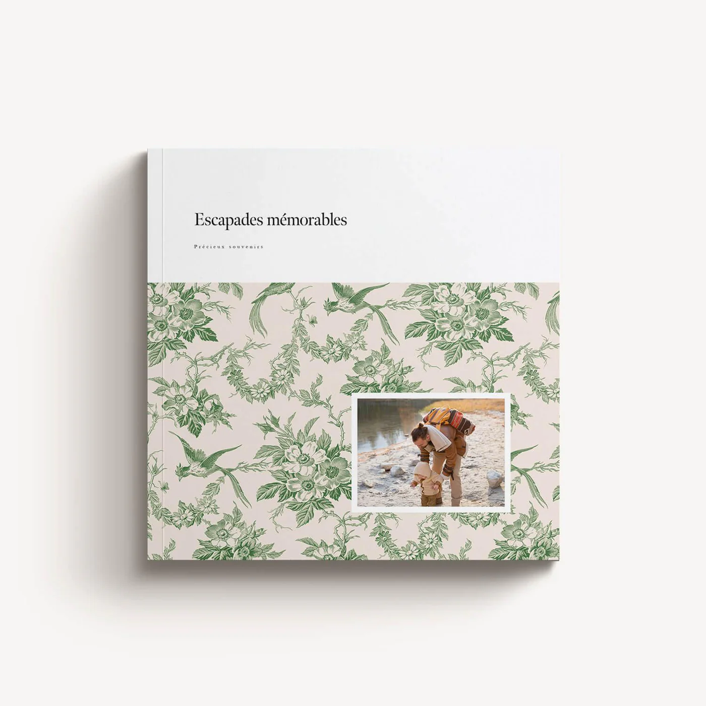 Green Feather Softcover — capa quadrada com toile verde e pássaros