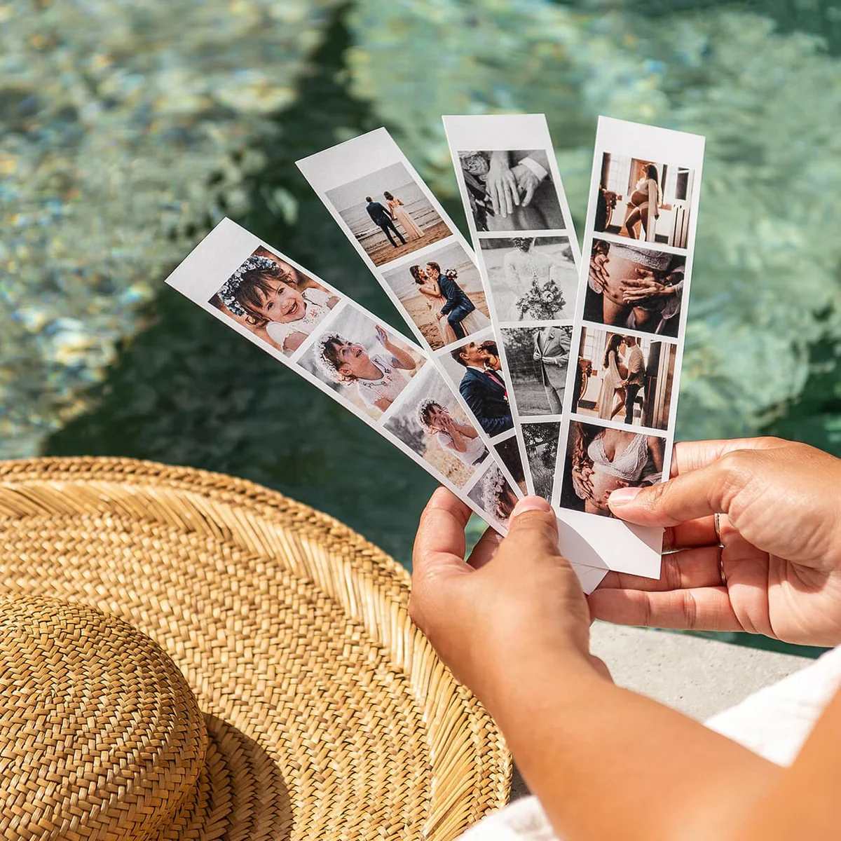 Photo Booth Set — leque de tiras com fotos de crianças e famílias