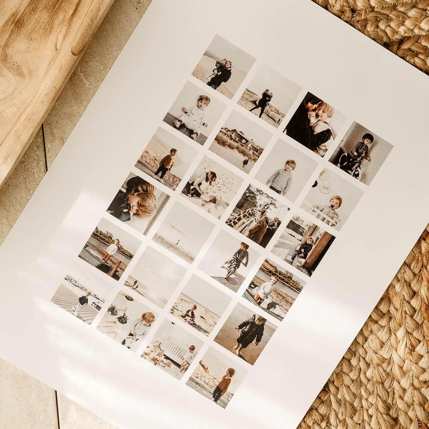 Insta Grid Print — poster com grelha de 16 fotos, família na natureza