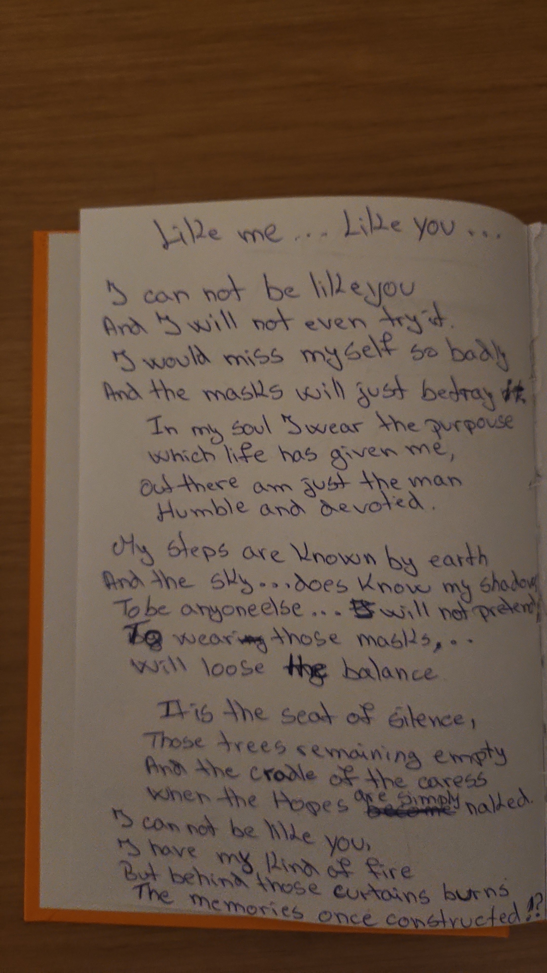 Eduard Moise handwritten poem, Like me... Like you...