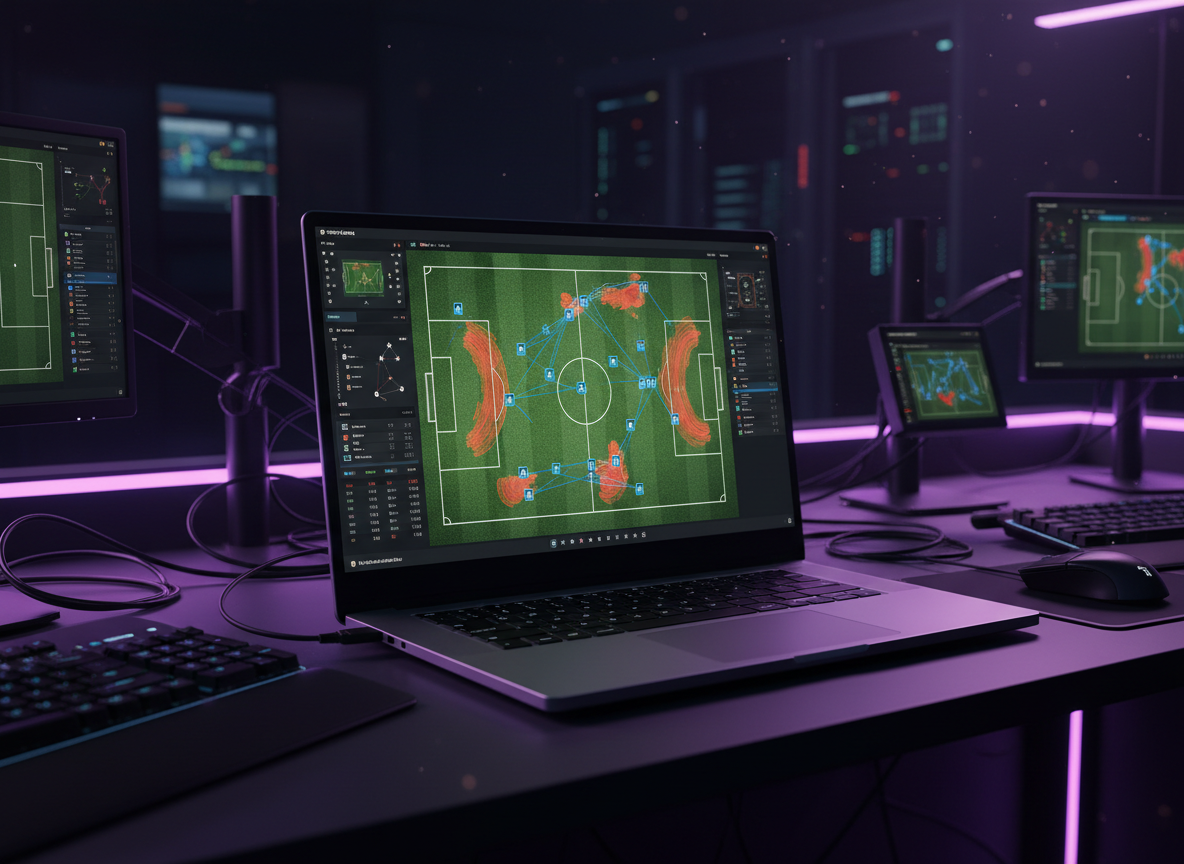 Football analysis software showing tactical data and heatmaps