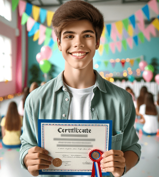 Student celebrating with certificate