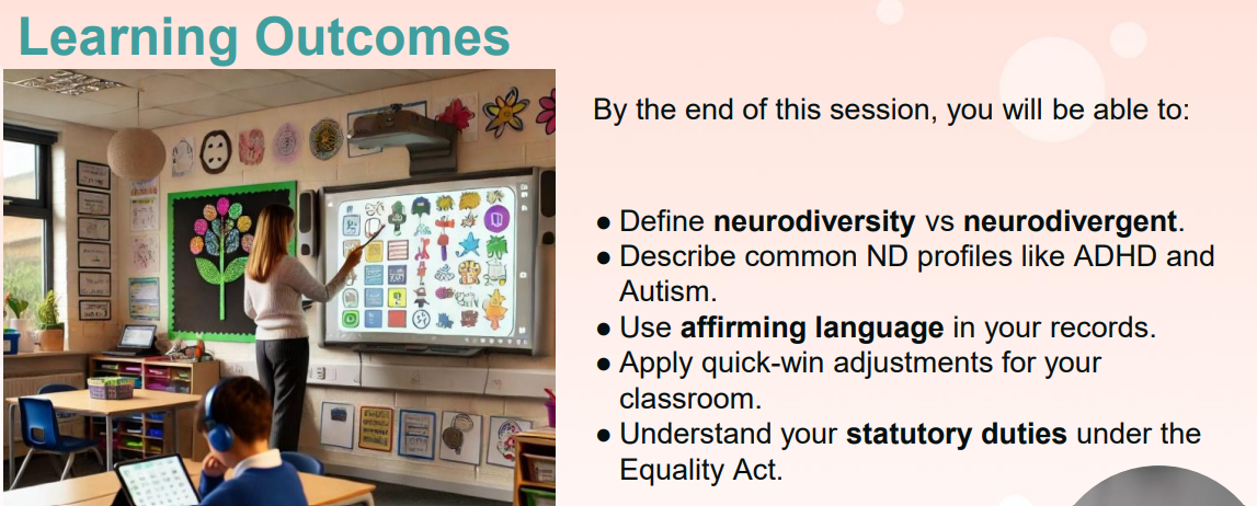 Learning Outcomes — Understanding Neurodiversity session