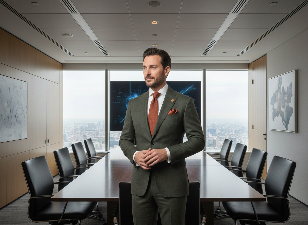 Formal - Olive Suit, Terracotta Accents