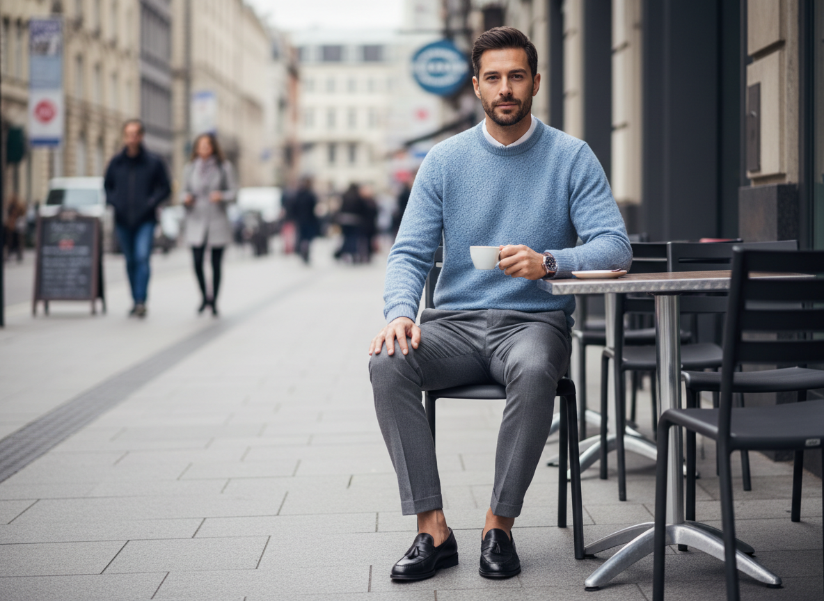Smart-Casual - Icy Blue Knit, True Grey Chinos