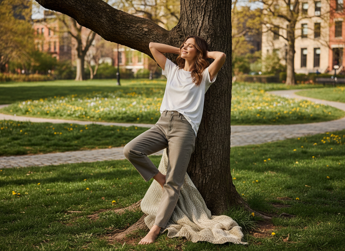 Smart-Casual - Soft White Tee, Taupe Jeans