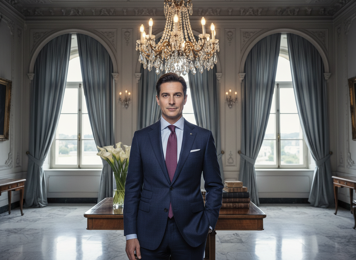 Formal - Cool Navy Suit, Icy Blue Shirt, Plum Tie