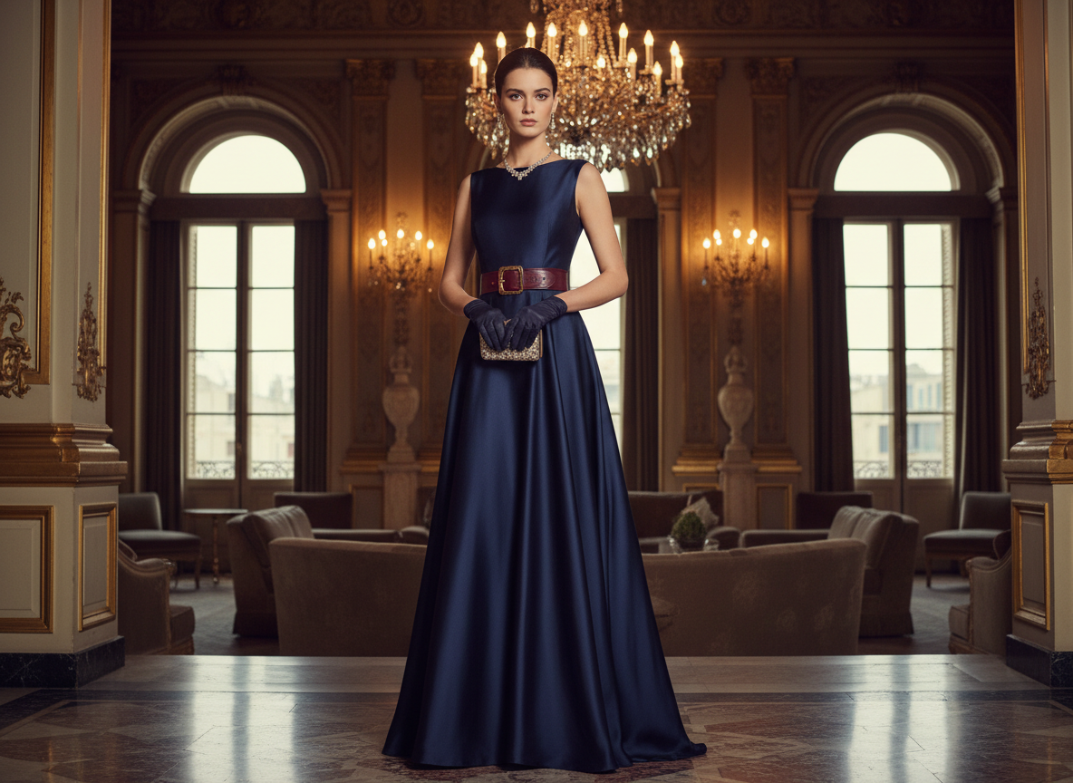 Formal - Navy Dress, Burgundy Belt