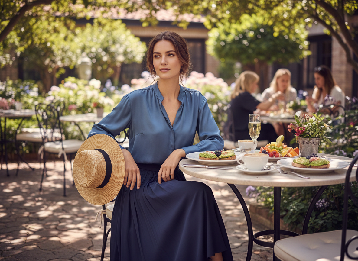 Smart-Casual - Steel Blue Blouse, Navy Skirt