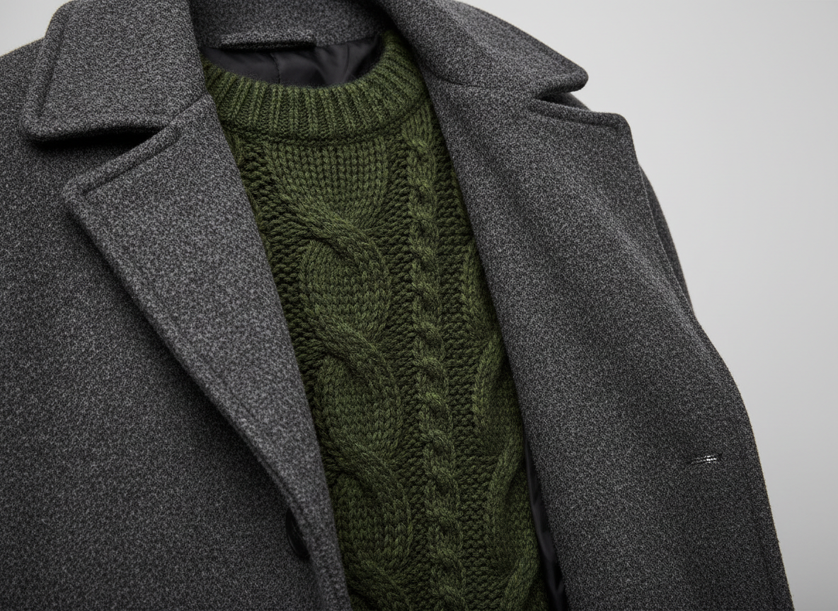 Outerwear - Charcoal Coat, Forest Green Knit