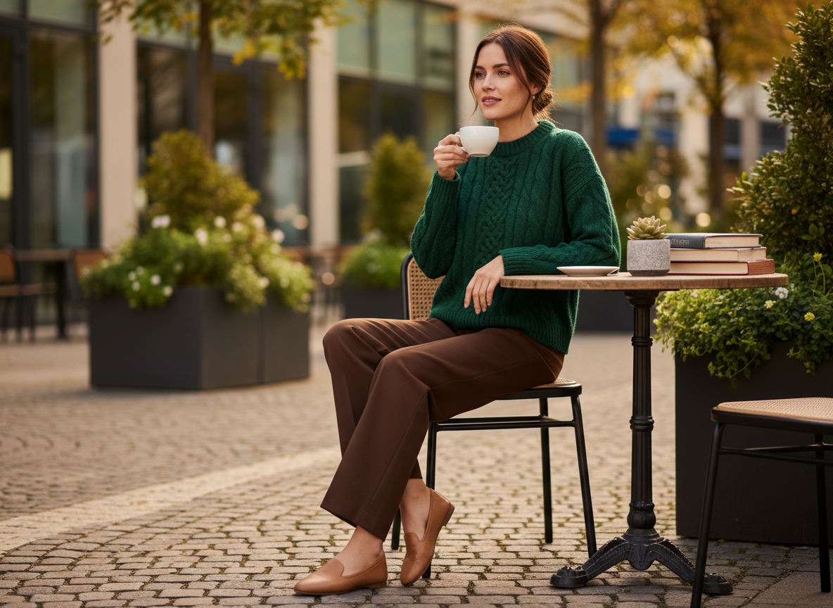 Smart-Casual - Forest Green Knit, Espresso Trousers