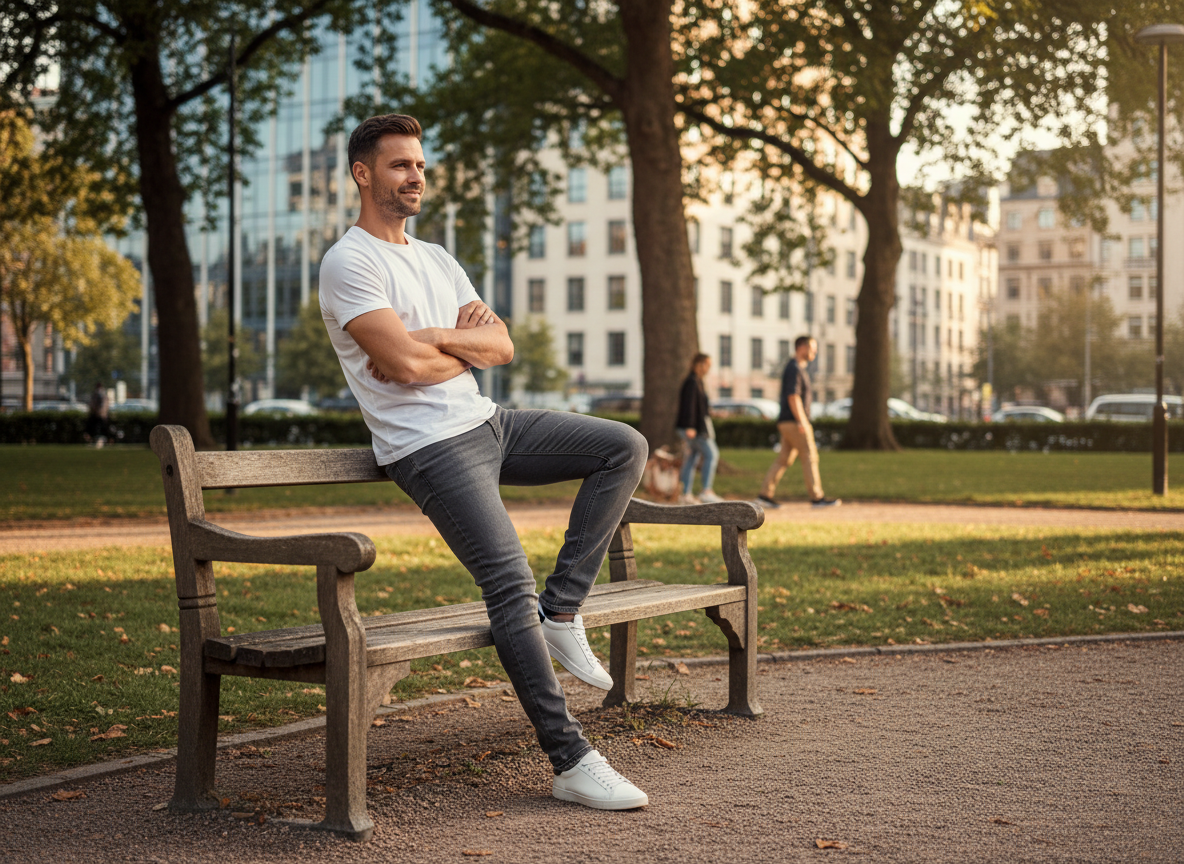 Smart-Casual - Crisp White Tee, Charcoal Jeans