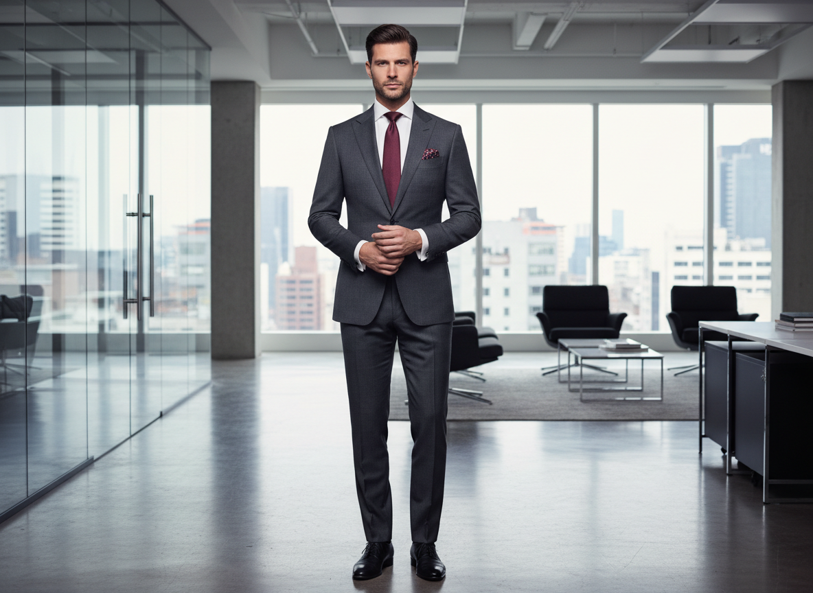 Formal - Charcoal Suit, White Shirt, Burgundy Accents