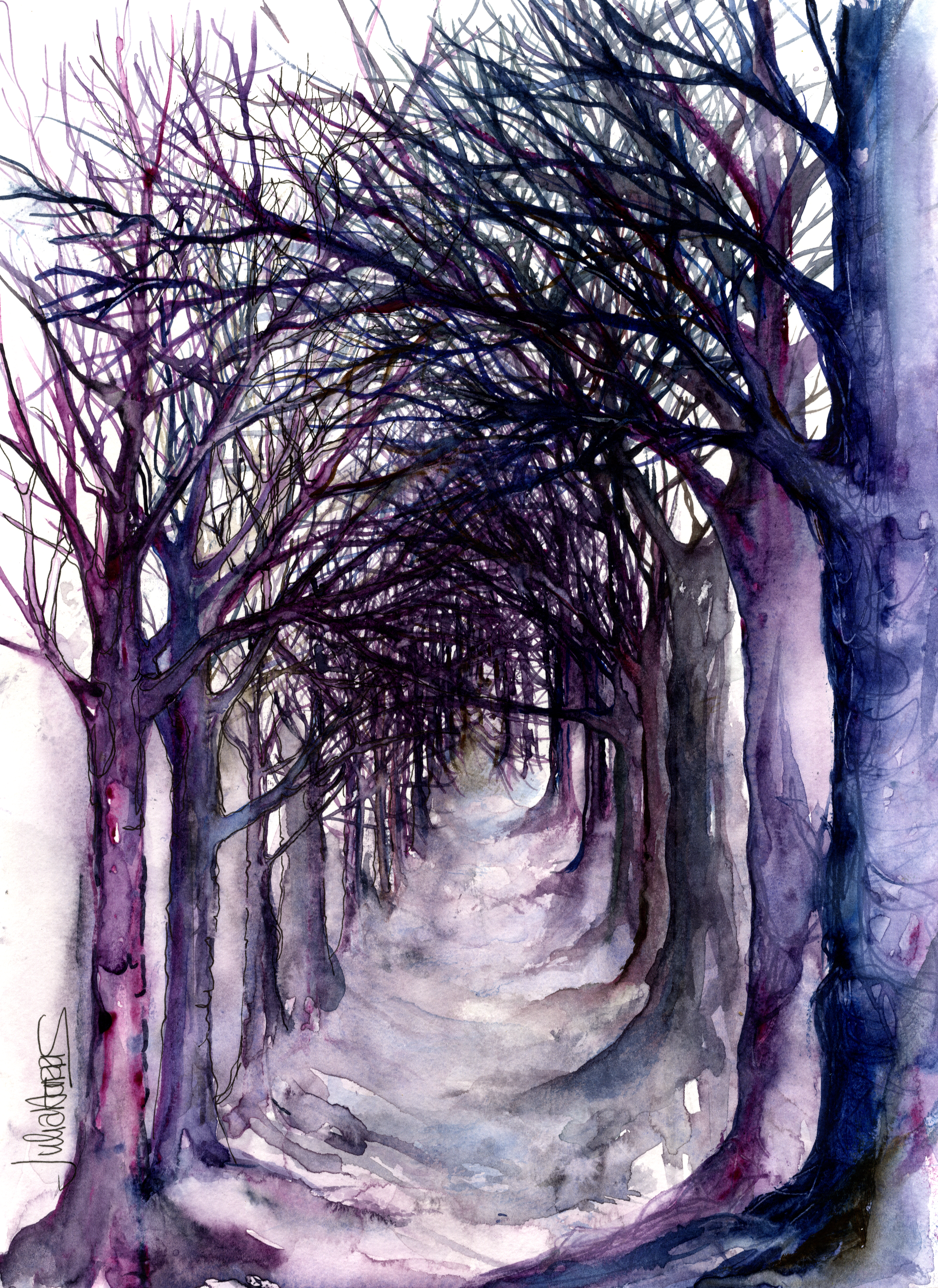 Elan Valley landscape — watercolour painting by Julia Harris, Welsh artist