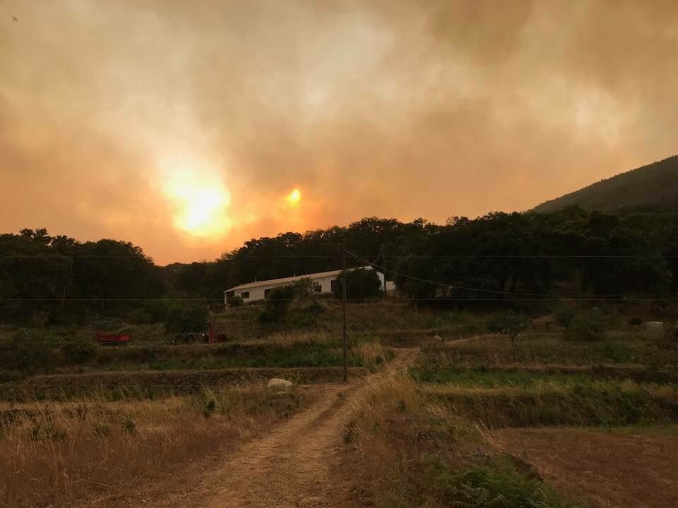 Smoke and fire light above Quinta Picapau, August 2018